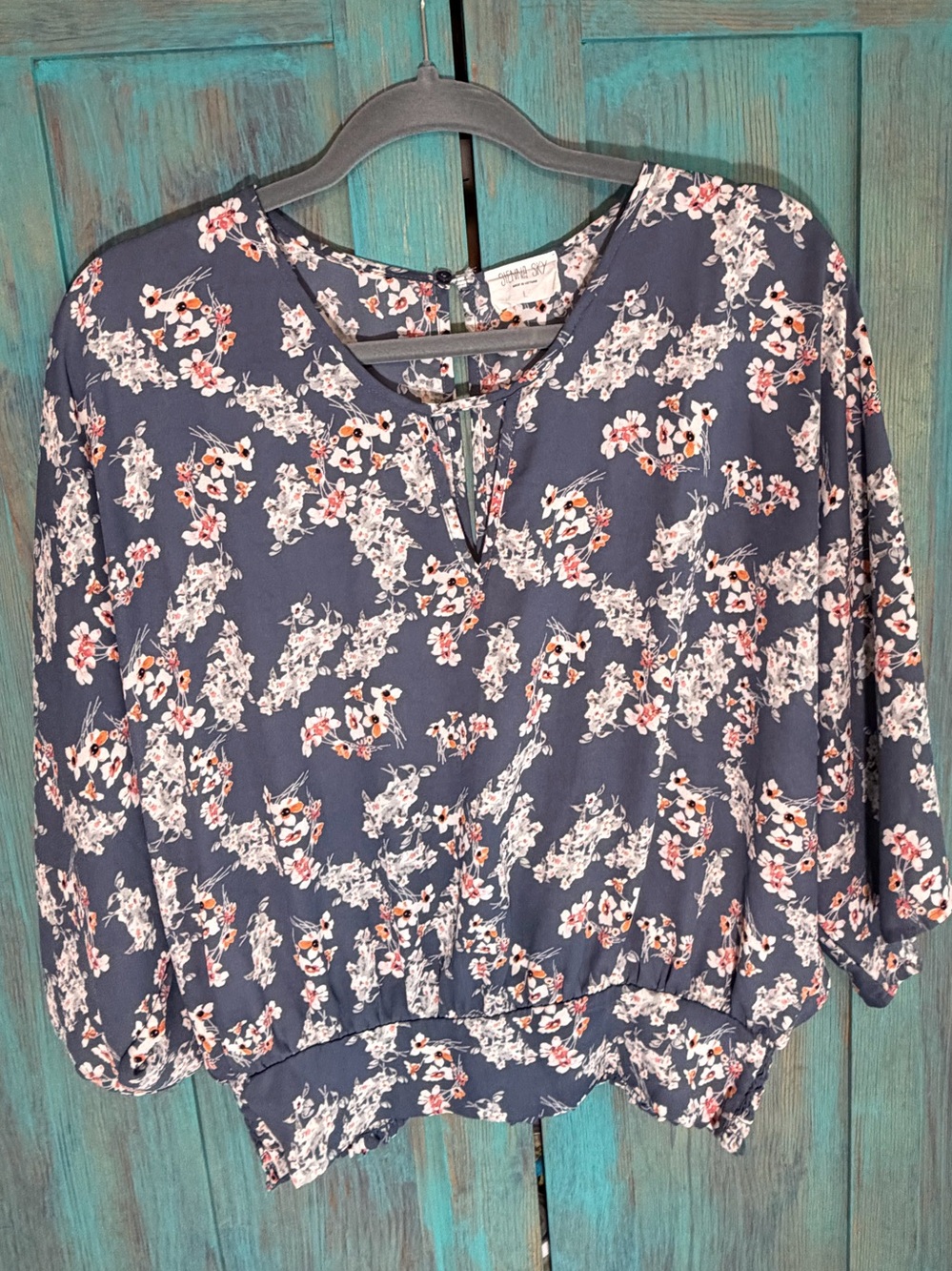 Sienna Sky Navy Floral Peasant Blouse Boutique Large
